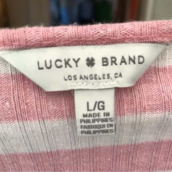 "Lucky Brand Pink Striped Ribbed Lace Up V-neck Sweater Top sz L - Picture 4 of 4